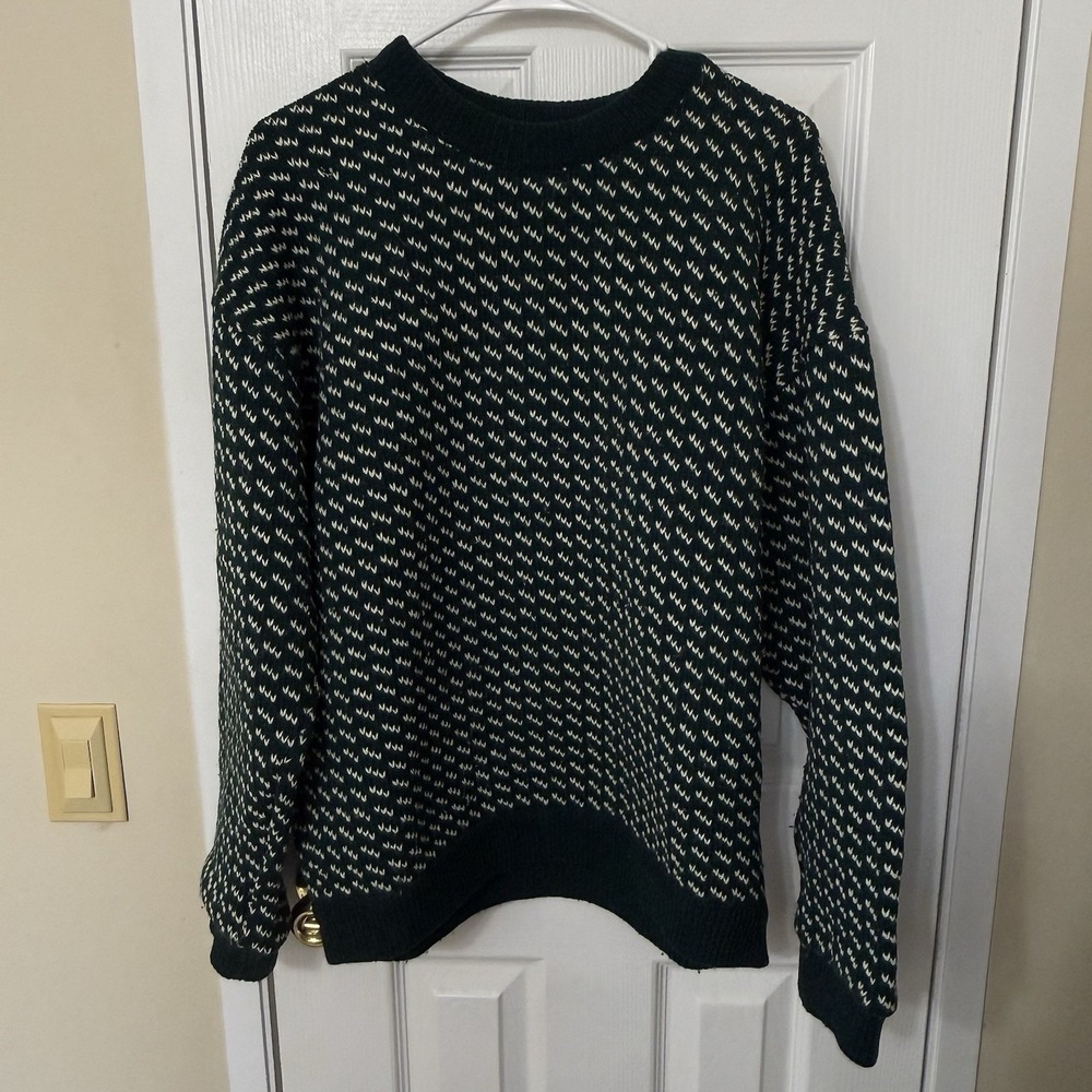 VINTAGE 80s ROOTS NORWEGIAN WOOL BLEND KNIT SWEATER GREEN SIZE LARGE